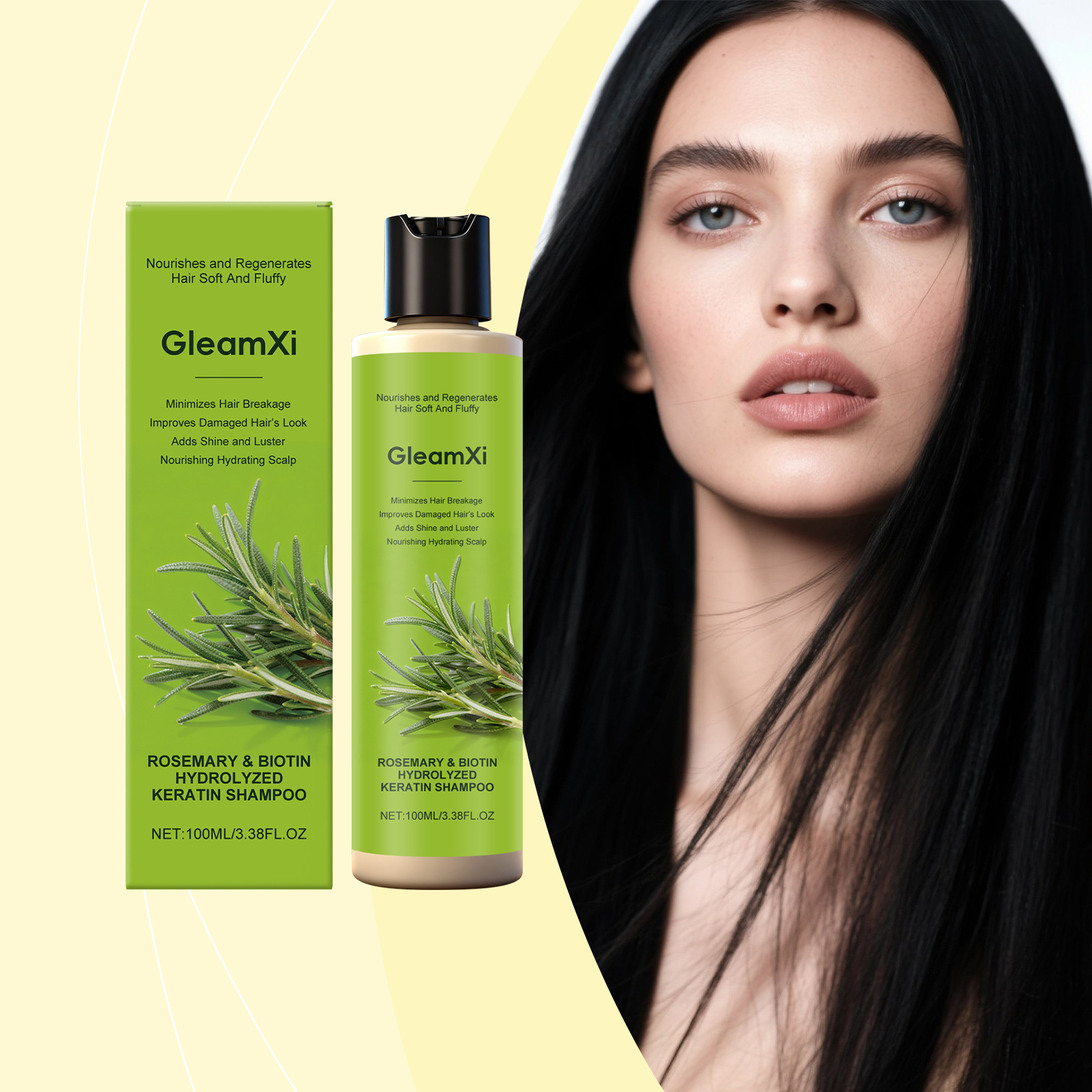 Gleamxi Rosemary Hair Care Shampoo Cleansing Scalp Shine Moisturizing Smooth Hair Care Shampoo