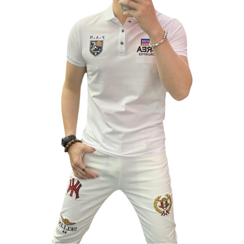 Estación Europea Nueva camiseta de solapa Camisa de polo de seda de hielo Camisa de manga corta para hombres Ropa de hombre cómoda y transpirable para hombres