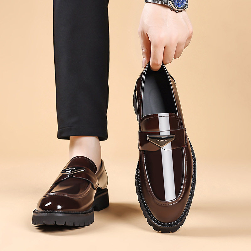 Giày da lười nam da bò thật mũi nhọn, đế thấp 1–3 cm — màu nâu, đen