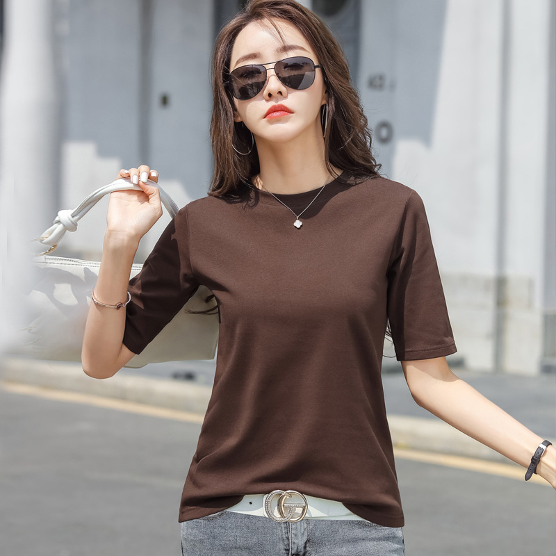 313 New Round Neck Mid-Sleeve Ribbed T-Shirt for Women, Thin, Stretchy, Slim-Fit, Inner Layer, Solid Color Top, Trendy Brand 313 New Round Neck Mid-Sleeve Ribbed T-Shirt for Women, Thin, Stretchy, Slim-Fit, Inner Layer, Solid Color Top, Trendy Brand