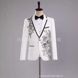 男装新款贴花立体花西服套装男礼服大合唱服装男歌手主持人艺考