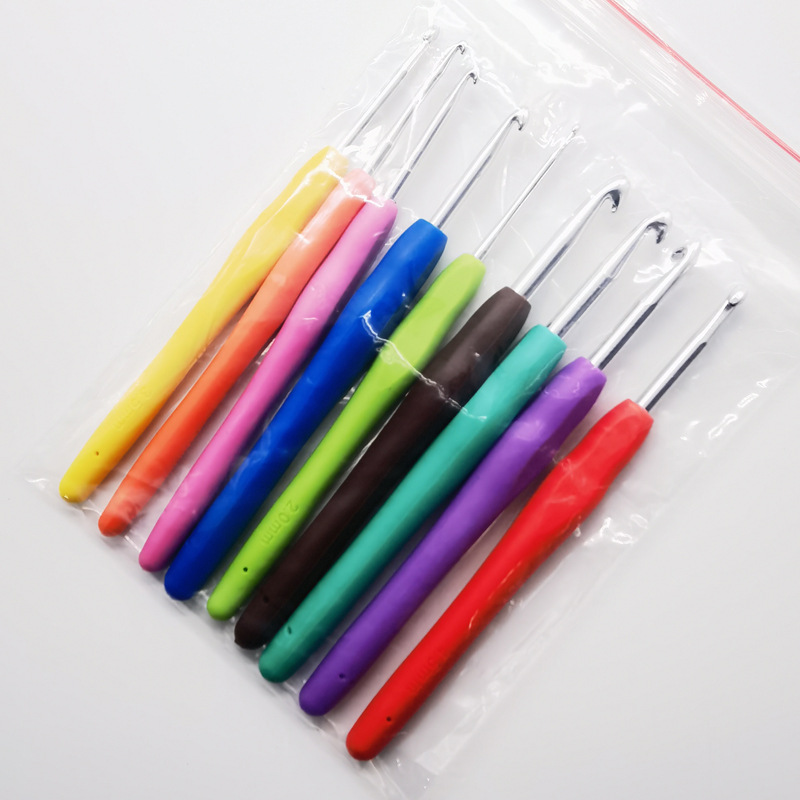 TPR crochet de mango suave, crochet de mango suave sólido, crochet de algodón, crochet de lana, crochet de mango suave de arco iris tejido a mano