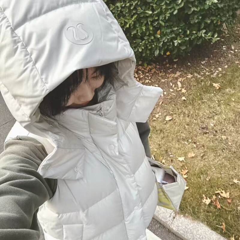 Lulu Same Style Four-Pocket Puff Short Stand Collar Hooded Warm Jacket Windproof Waterproof Duck down Vest down Jacket for Women