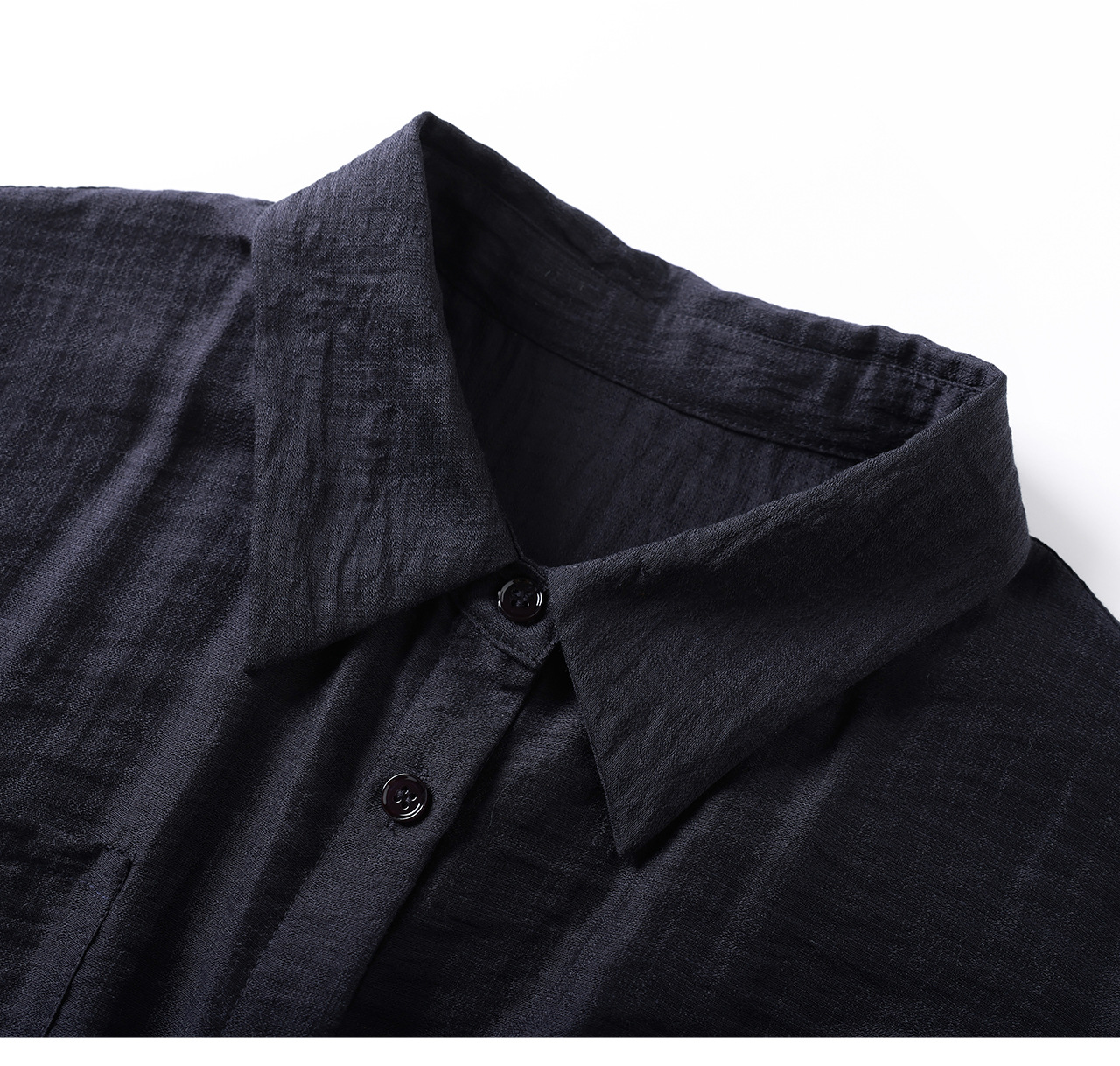 Đầm sơ mi nữ dáng suông chất liệu linen phối cườm nhẹ — màu xanh navy chi tiết 23
