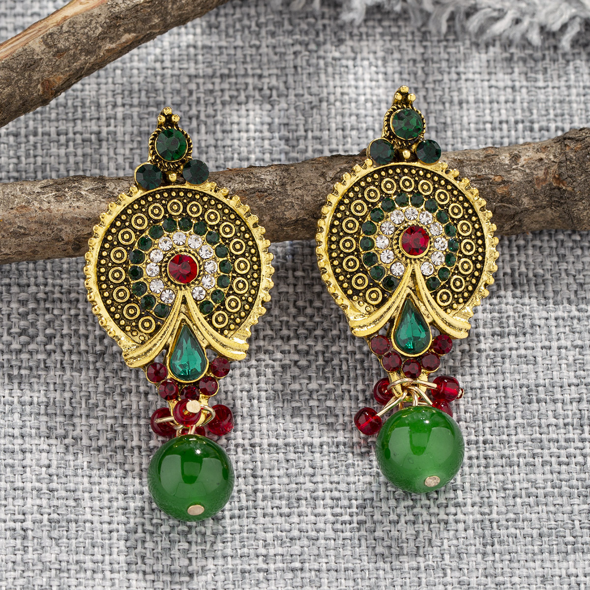 Environmentally Friendly Alloy Earrings Bohemian Earrings for Women Ethnic Style Exaggerated Gold Imitation Gem Cherry Pendant Earrings