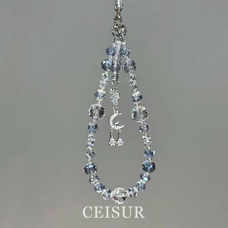 [Sea Blue Glacier] New winter collection of large ice crystal phone charms, featuring exquisite and dazzling cubic zirconia beads, a unique and stylish phone chain