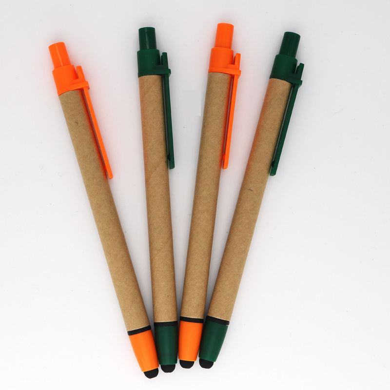 Protección del medio ambiente pluma de tubo de papel Kraft degradable papel completo pluma tire tapa bolígrafo pantalla electrónica escritura publicidad pluma al por mayor