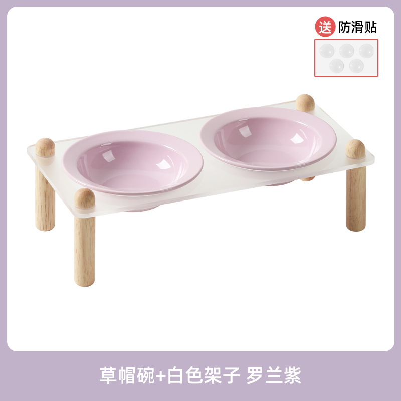 Cuenco de cerámica coreana para gatos, cuenco para mascotas, cuenco para sombreros de paja, pies altos, cuenco de comida para gatos anti-volcado, cuenco de agua para la columna cervical, cuenco doble, cuenco para perros