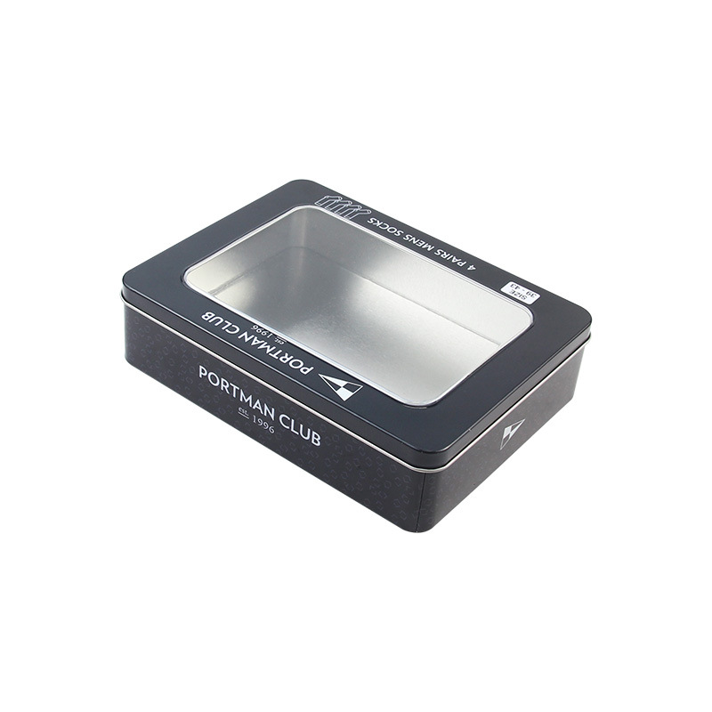 长方形马口铁方盒化妆品收纳盒针织礼品包装铁盒开PVC窗彩印铁盒