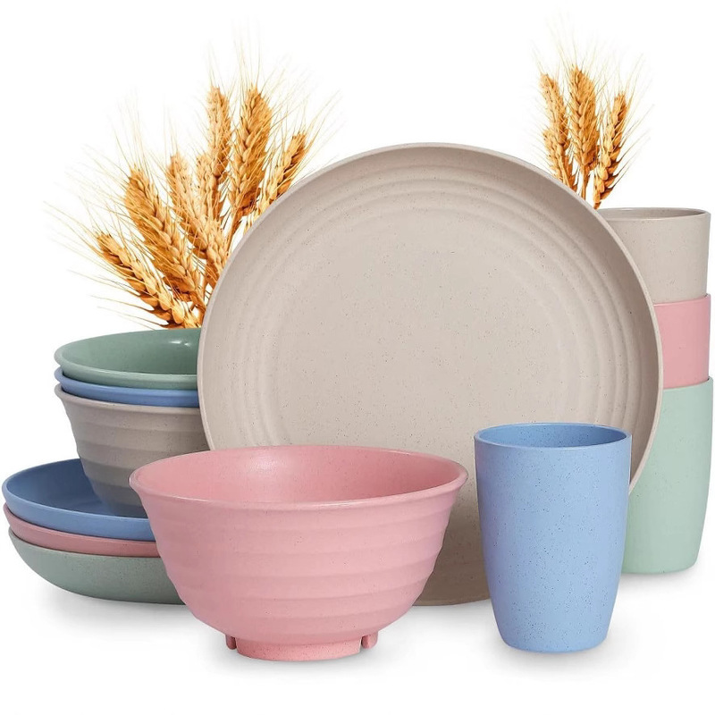 Wheat Straw Gargle Cup Bowl and Dish Plate 12-Piece Set Nordic Dinner Plate Big Belly Cup Simple Home suit with Logo