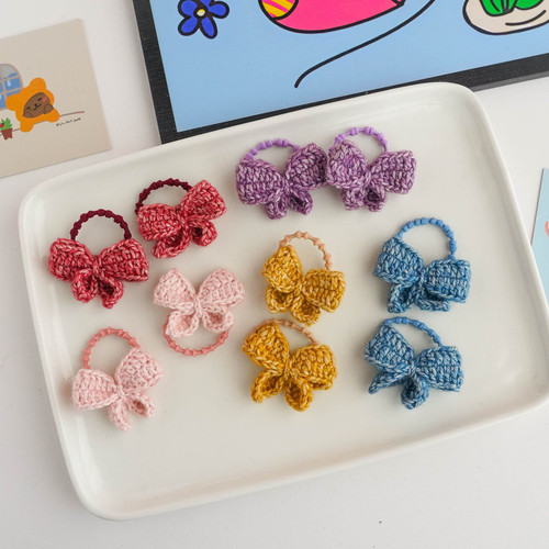 New wool crochet bow children's sweet and cute hair band baby hair rope headband does not hurt the hair rubber band