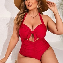 2025欧美新款大码性感套装连体泳装纯色高弹爆款泳衣