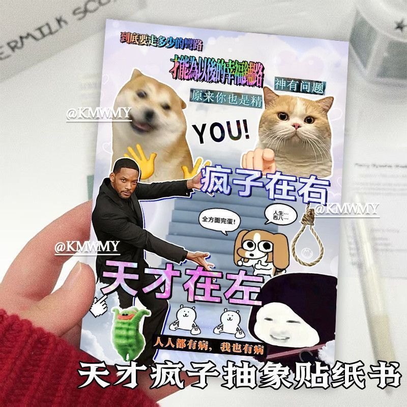 严选天才疯子贴纸书趣味热梗创意抽象恶搞素材切膜咕卡装饰贴纸|undefined