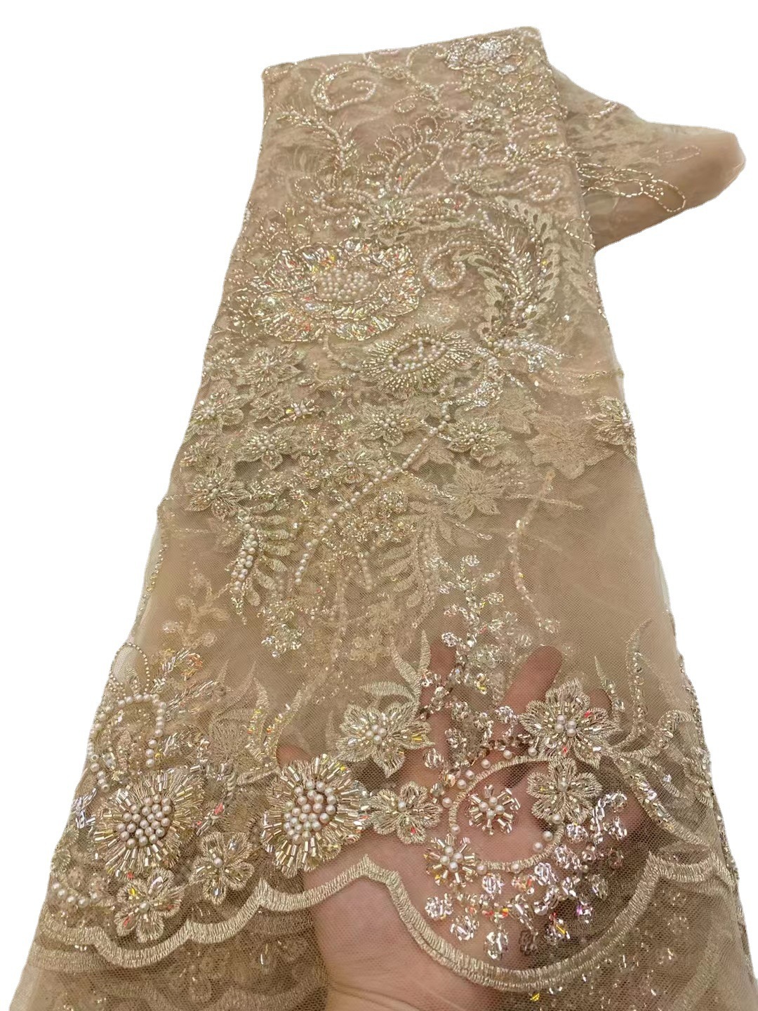 Encaje Bordado con Lentejuelas y Cuentas JX3575 para Vestido de Novia