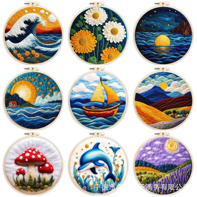 Gatyztory Needle Felting Starter Wool Felt Painting with Embroidery Frame Needle Felting Supplies for Beginners Home