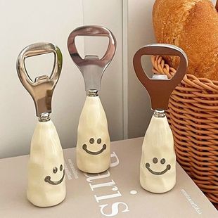 ✅ Creative Cute Smiling Face Beer Bottle Opener Household Handle Can Stand Wine Bottle Opener Stainless Steel Lid Beer Cup