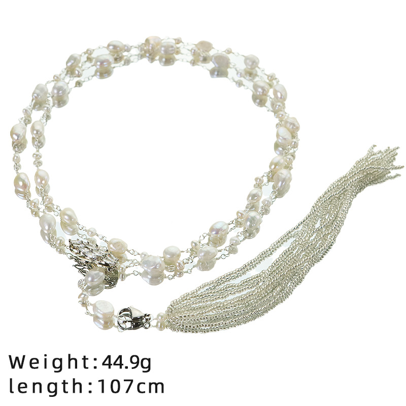 Perla natural de cristal de diamante collar de suéter collar de lujo ligero hecho a mano de mujeres estilo de alta calidad collar de collar versátil