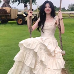 法式绝美吊带连衣裙女装夏季海边度假生日公主裙蓬蓬蛋糕长裙裙子