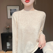 2025年春季新款16针精纺羊毛半高领针织衫提花宽松套头打底衫上衣