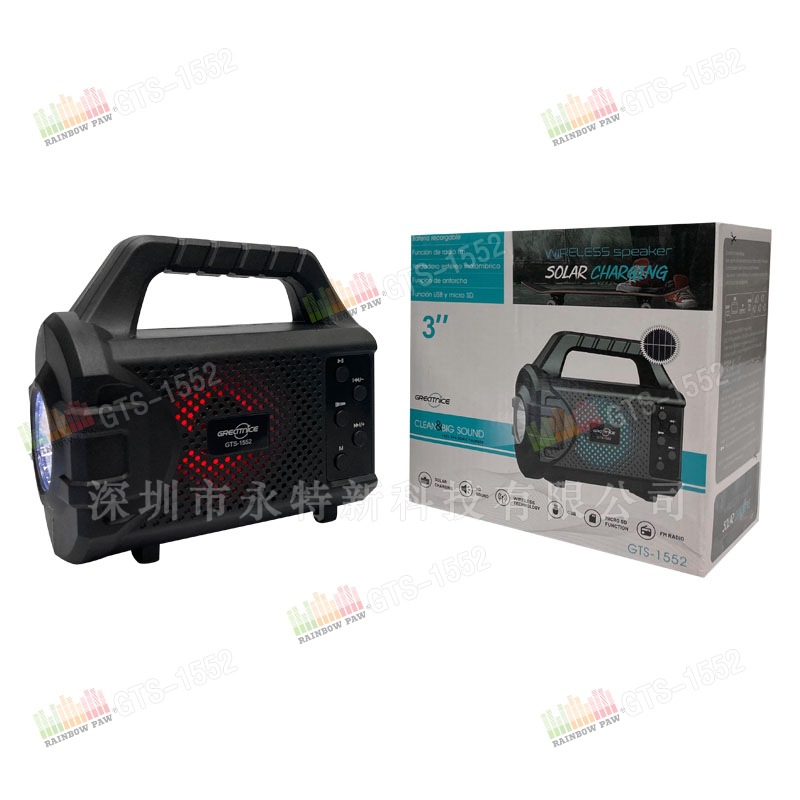 KTS GTS-1552 linterna solar con altavoz Bluetooth de 3 pulgadas, venta al por mayor directa de fábrica