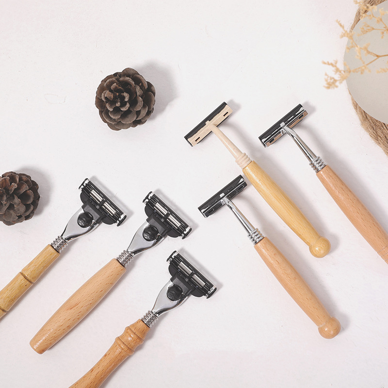 Wooden Handle Head Shaver Creative Personality Retro Shaver Manual Non-Disposable Stainless Steel Razor