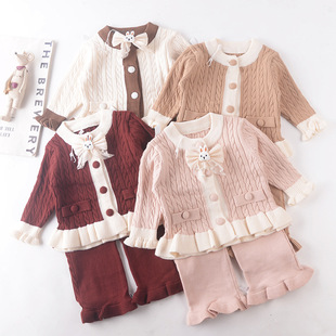 Children's Knitted Sweater Baby Suit 2025 Autum New Kidsren's Baota Western Style Knitted Girls Two-Piece Suit