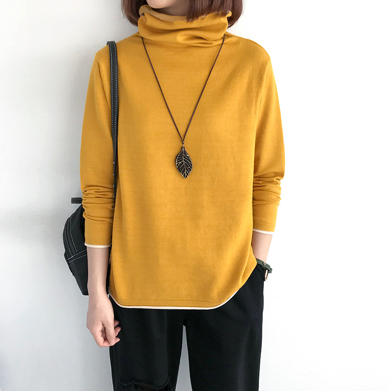 Fat MM high neck women's autumn and winter loose lazy style plus velvet thickened large size sleeves to show slim top trendy