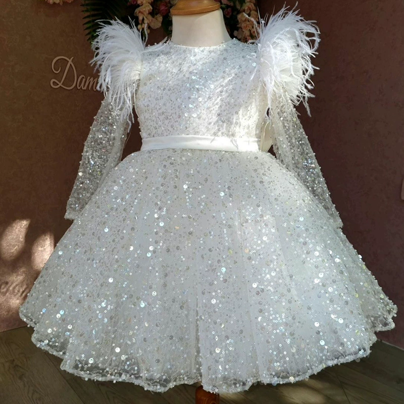 White skirt, long-sleeve, evening dress, children's nail sequins, suit, western style, Birthday gift