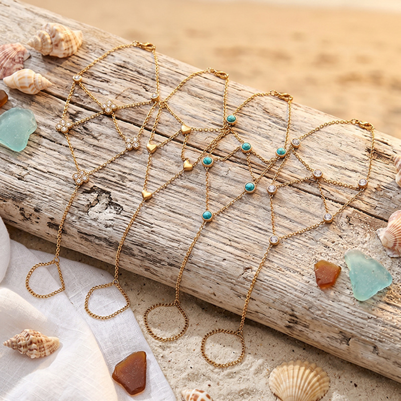 Tina Europa y los Estados Unidos transfronterizos de cuatro hojas turquesa pulsera de dedos anillo de vacaciones de malla de amor pulsera mujer