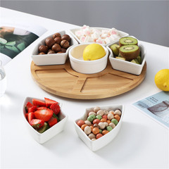 Wooden fruit plate dried fruit plate 6-grid rotating snack nut tray ceramic snack snack compartment tray candy box
