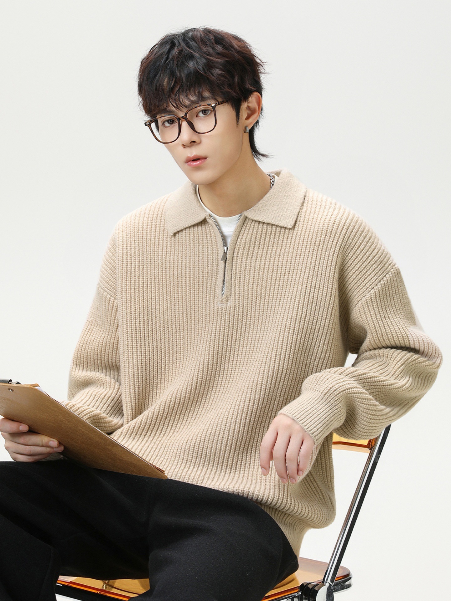 Velvet cardigan with zipper