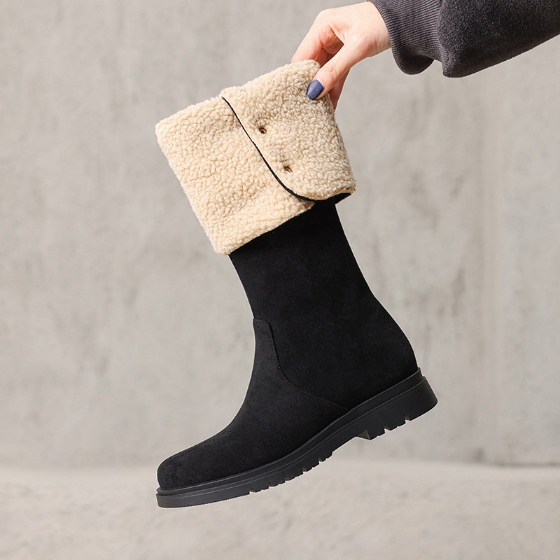 Cross-Border Foreign Trade Casual Women's Knee-High Boots, Work Boots, Women's Round-Toe Zipper Martin Boots, Suede Mid-Calf Boots, Low-Heeled Boots Cross-Border Foreign Trade Casual Women's Knee-High Boots, Work Boots, Women's Round-Toe Zipper Martin Boots, Suede Mid-Calf Boots, Low-Heeled Boots