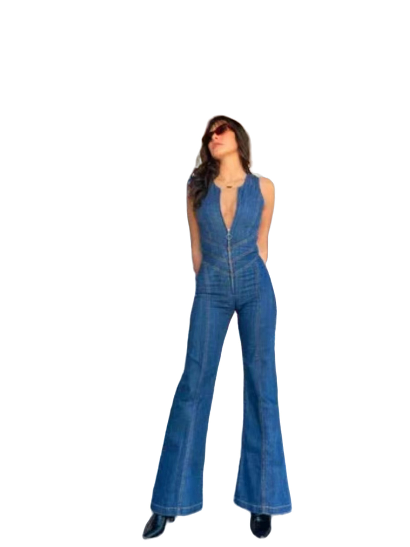 hot style spring new slim slim fashion street retro style high waist denim jumpsuit_mkmklike.com
