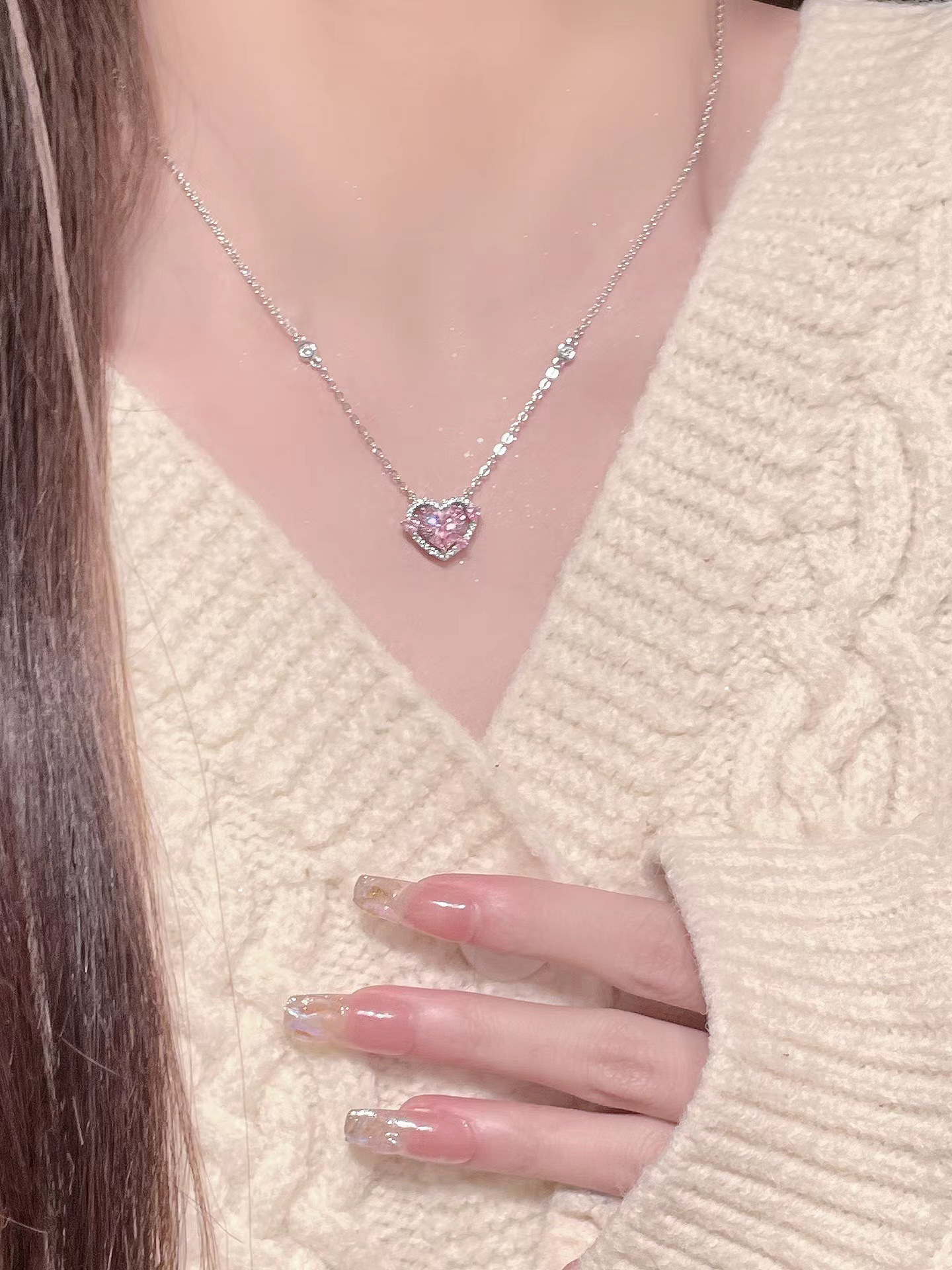 Daily, Street Occasion Sterling Silver Material Elegant Lady Heart Shape Zircon Sterling Silver Wholesale Bracelets Necklace
