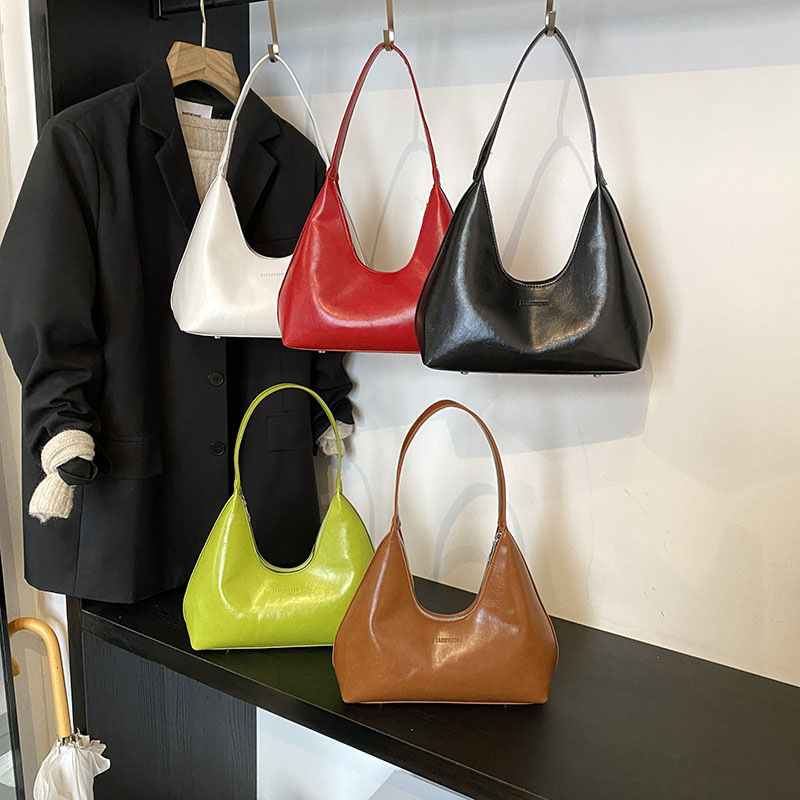 High-quality PU leather bag, new women's casual and stylish shoulder bag, simple underarm bag, fashionable handbag, crescent-shaped bag