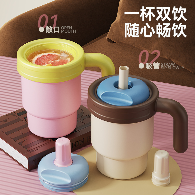 New model of pure ceramic insulated straw cup for girls, high aesthetic ice cup for office desktop coffee with straw