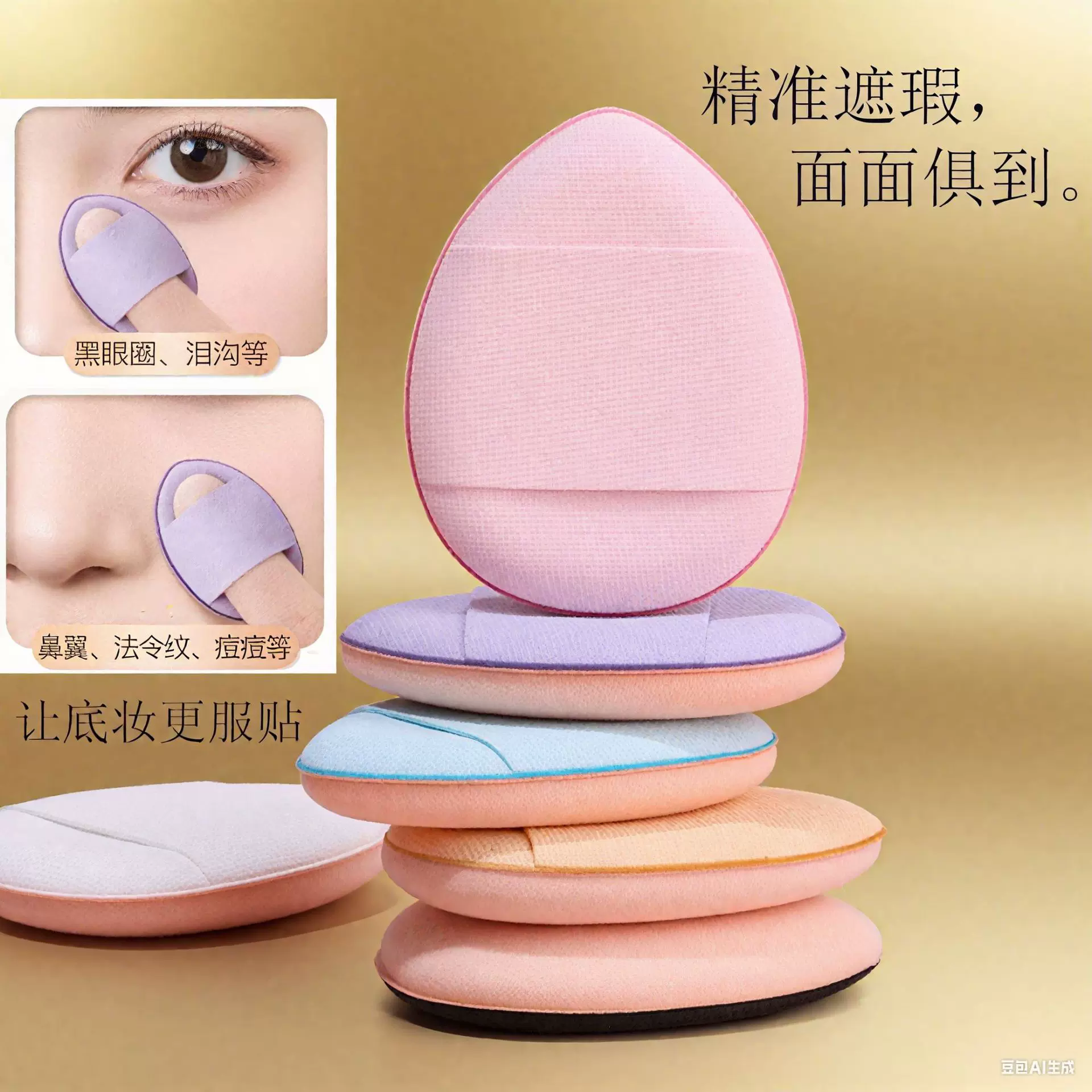 定制拇指双面一次性粉扑柔软混装三角粉扑干湿两用不吃粉美妆工具