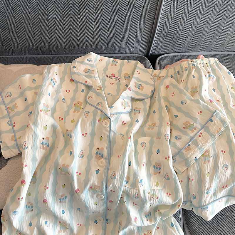 云朵棉睡衣女夏季薄款可爱卡通短袖短裤宽松网红家居服套装可外穿|undefined