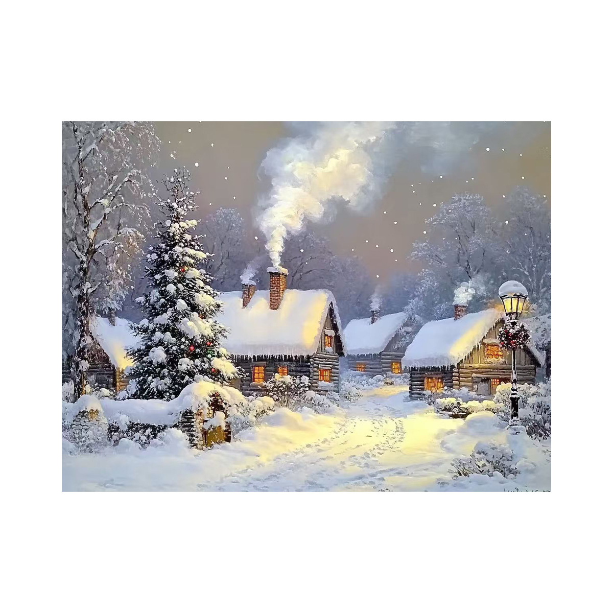 Mona Lisa Real Nieve Noche Casa cálida nuevo paisaje arquitectura europea hermoso bordado de hilo de sueño hecho a mano image 5