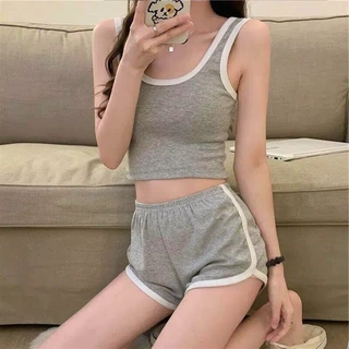 26健身瑜伽服套装女休闲短款背心阔腿短裤夏季运动两件套速干跑步