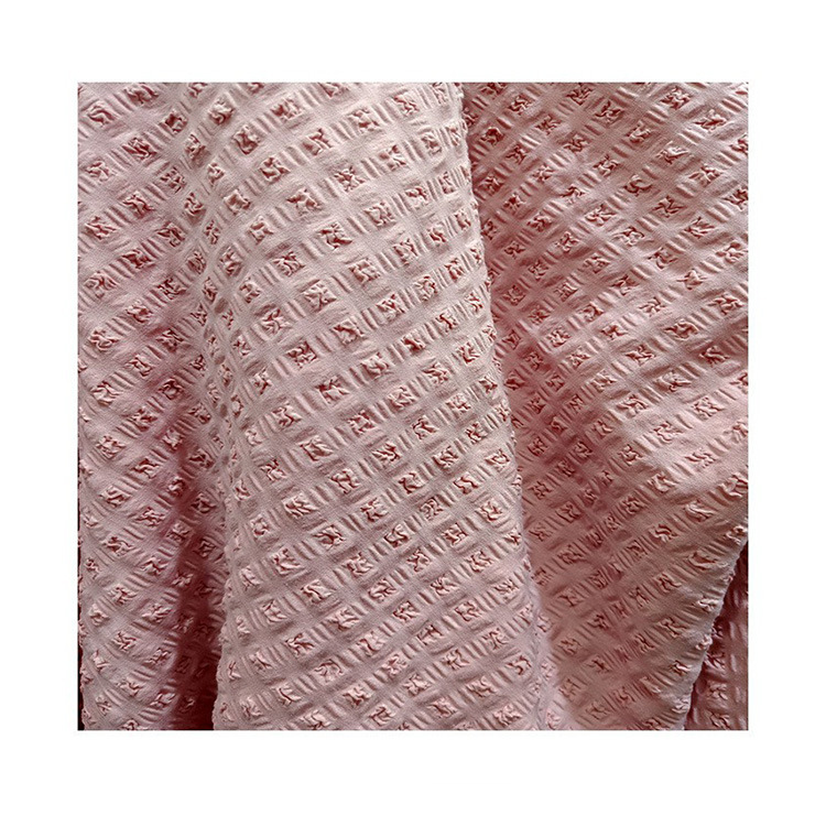 棉涤弹力提花泡泡格提花时装面料汉服旗袍连衣裙面料（现货）