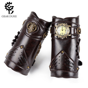 Halloween steampunk COSPLAY anime game PU leather color matching arm set stage performance costume gloves_voghion.com