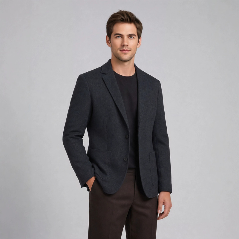 High-End Wool-Cotton Blend Men's Suit, 20% Wool Knitted Stretch Single-Breasted European-Style Slim-Fit Business Jacket High-End Wool-Cotton Blend Men's Suit, 20% Wool Knitted Stretch Single-Breasted European-Style Slim-Fit Business Jacket