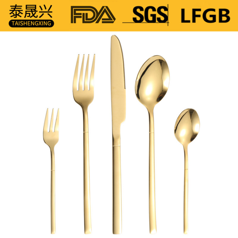 Amazon caliente-venta de productos 410 vajilla de acero inoxidable traje Caballero 4 piezas principales transfronterizo chapado en oro occidental cuchillo de comida, tenedor y cuchara