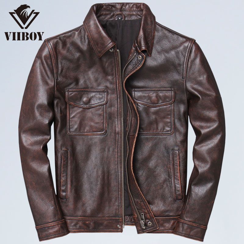 Clearance Cowhide Textured Lapel Biker Leather Jacket for Men, Genuine Leather, American Casual Vintage Leather Jacket Clearance Cowhide Textured Lapel Biker Leather Jacket for Men, Genuine Leather, American Casual Vintage Leather Jacket