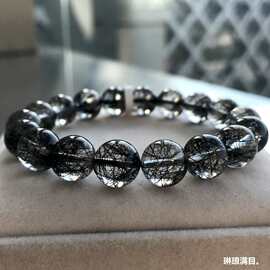 巴西天然黑发晶手链送男友聚宝盆黑水晶手串发晶手链男女学生钛晶