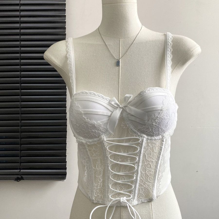 Sexy lingerie de mujer correa de encaje pequeño pecho agrupado fuera de vestir un sujetador puro deseo de cinturón chaleco tipo bracelet hueso de pescado