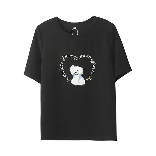 Enoch plus size women's plush puppy three-dimensional chapter short sleeve T-shirt spring and summer letter printed jacket 132003