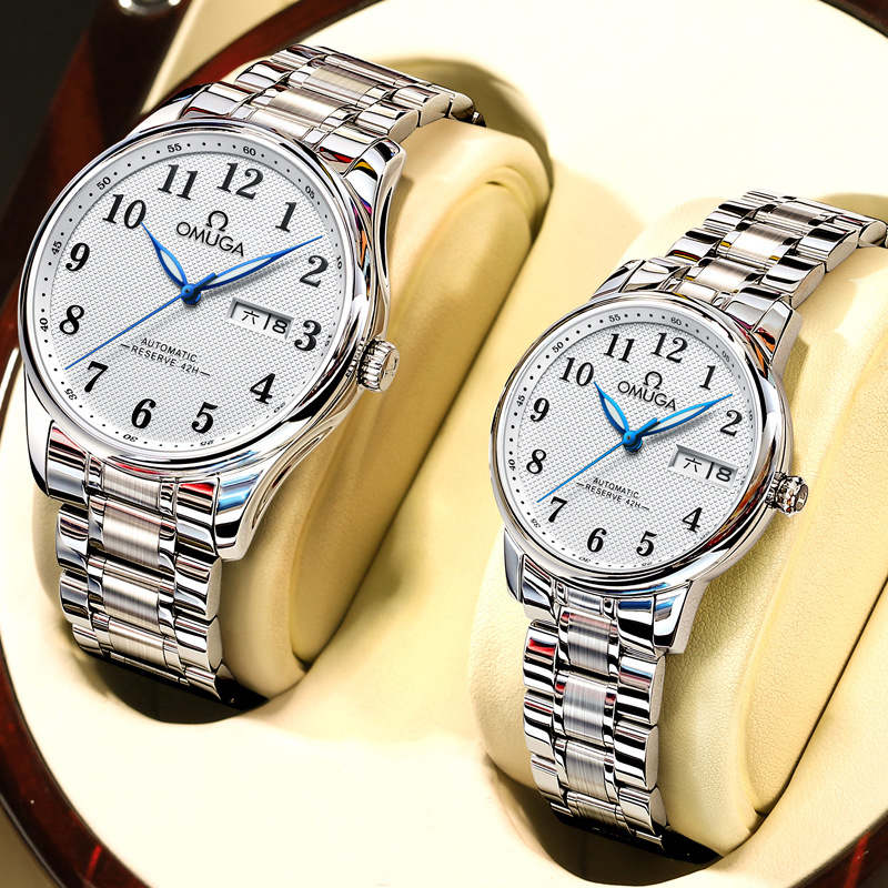 Swiss New Waterproof Dual-Calendar Couple's Mechanical Watch Pair, High-Value Luminous Fully Automatic Mechanical Watch