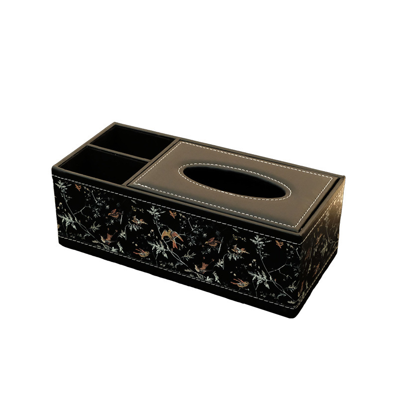 中古花鳥皮革ティッシュケース高級感茶数家庭用皮質紙引き箱印logoホテルpu引き箱|undefined